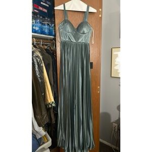 NWT Lulus Blue Grey Satin Pleated Bustier Maxi Dress